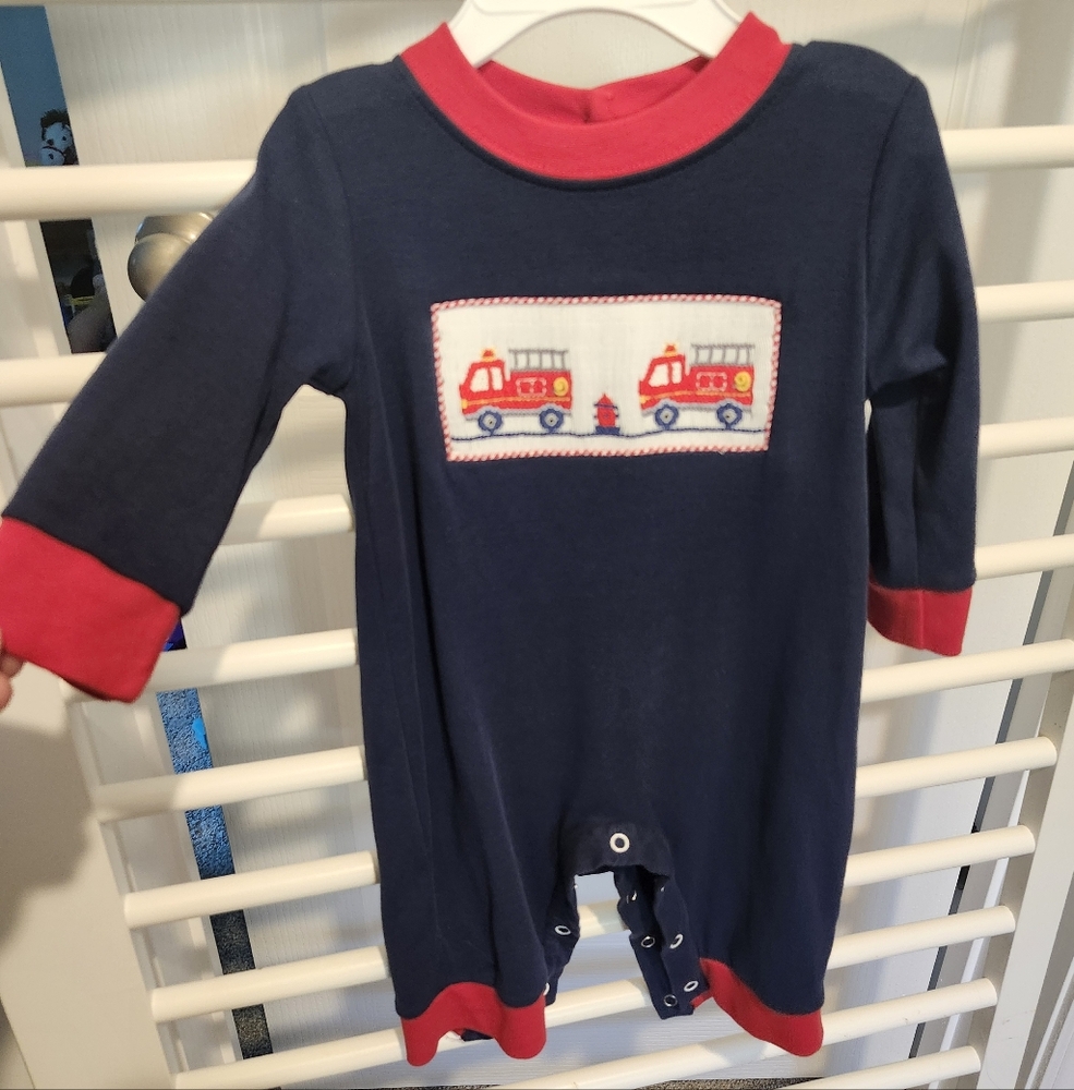 Fire Truck Red and Navy Baby Romper